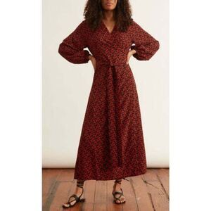 Rodebjer Khalida Red And Black Floral Poppy Maxi Dress Sz. L